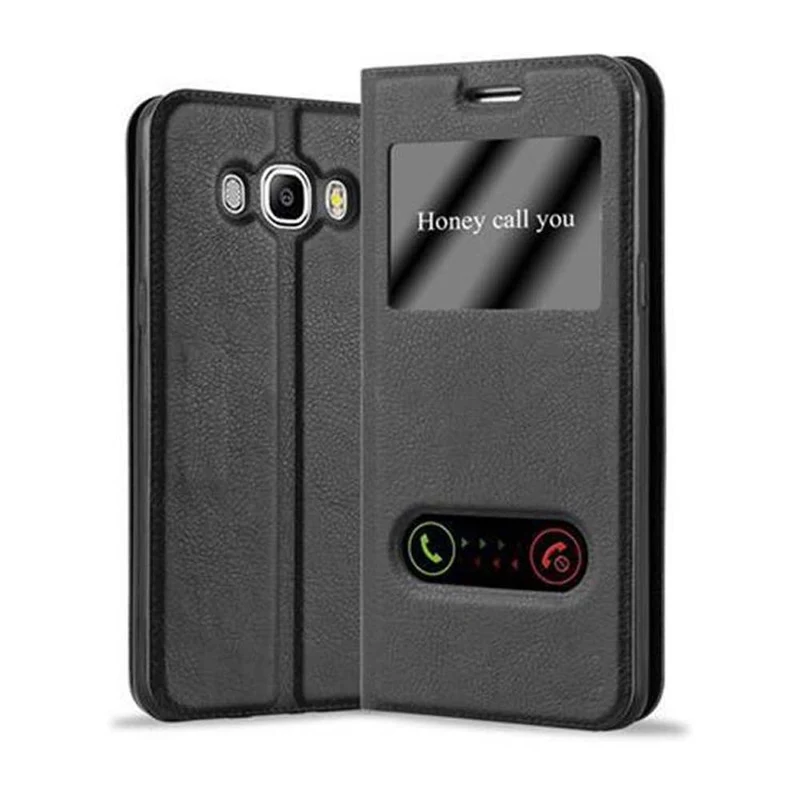 Cadorabo Hülle kompatibel mit Samsung Galaxy J7 2016 Schutzhülle mit Magnetverschluss, Standfunktion und 2 Sichtfenstern