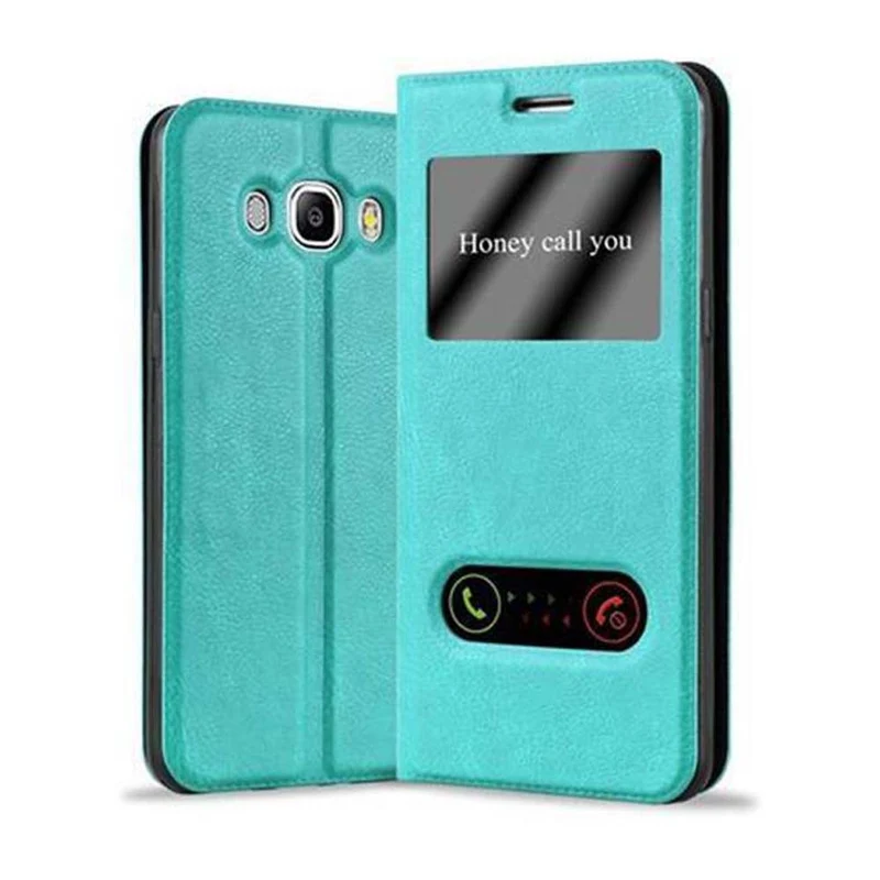Cadorabo Hülle kompatibel mit Samsung Galaxy J7 2016 Schutzhülle mit Magnetverschluss, Standfunktion und 2 Sichtfenstern