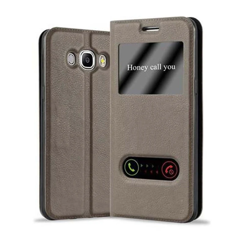 Cadorabo Hülle kompatibel mit Samsung Galaxy J7 2016 Schutzhülle mit Magnetverschluss, Standfunktion und 2 Sichtfenstern