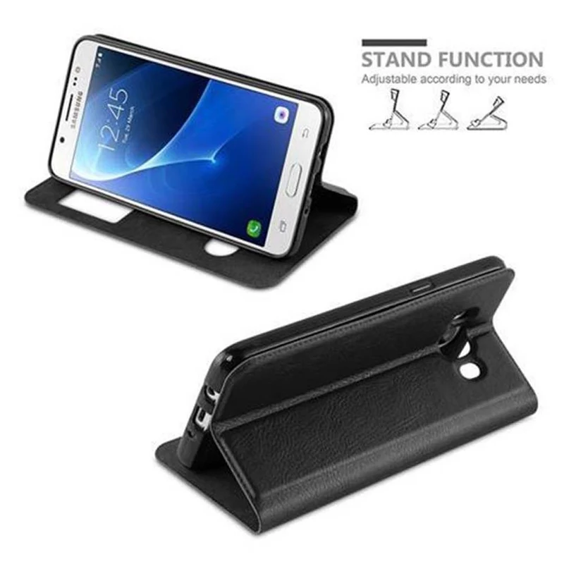 Cadorabo Hülle kompatibel mit Samsung Galaxy J7 2016 Schutzhülle mit Magnetverschluss, Standfunktion und 2 Sichtfenstern