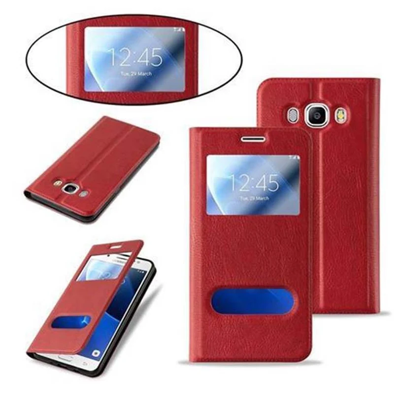 Cadorabo Hülle kompatibel mit Samsung Galaxy J7 2016 Schutzhülle mit Magnetverschluss, Standfunktion und 2 Sichtfenstern