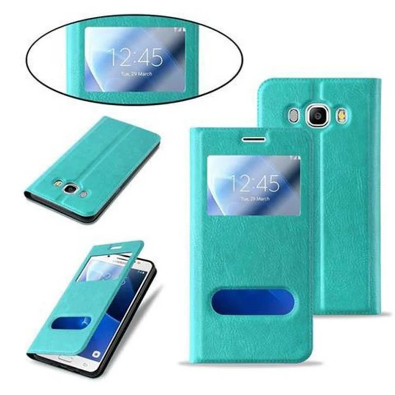 Cadorabo Hülle kompatibel mit Samsung Galaxy J7 2016 Schutzhülle mit Magnetverschluss, Standfunktion und 2 Sichtfenstern