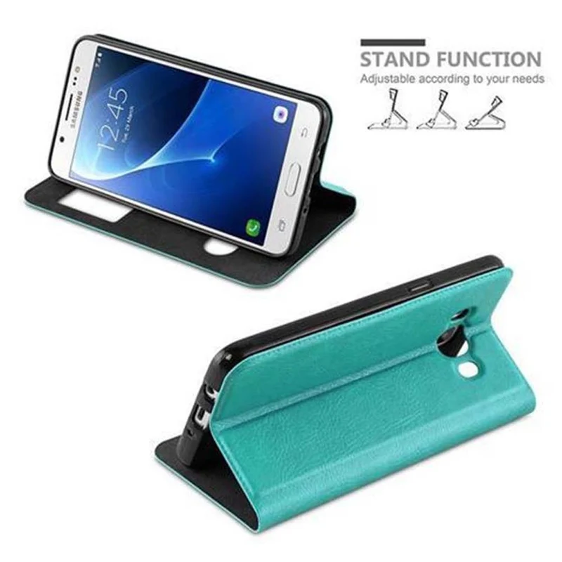 Cadorabo Hülle kompatibel mit Samsung Galaxy J7 2016 Schutzhülle mit Magnetverschluss, Standfunktion und 2 Sichtfenstern