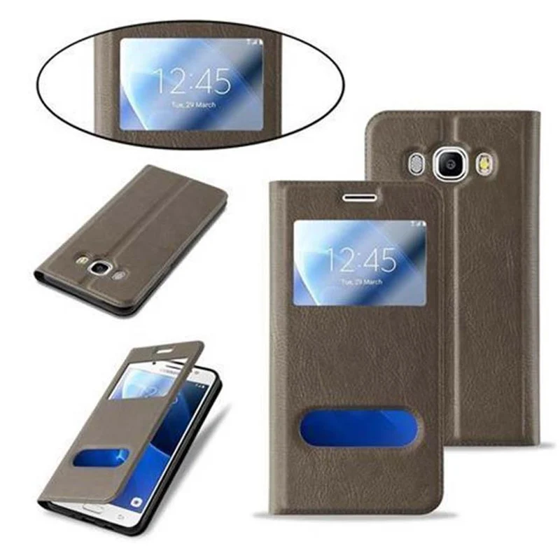Cadorabo Hülle kompatibel mit Samsung Galaxy J7 2016 Schutzhülle mit Magnetverschluss, Standfunktion und 2 Sichtfenstern