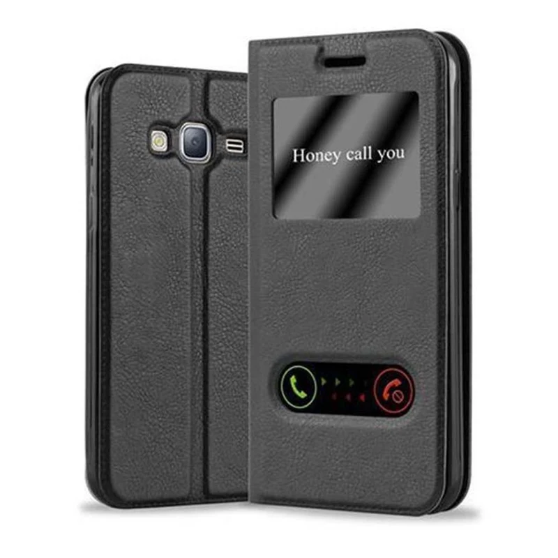 Cadorabo Hülle kompatibel mit Samsung Galaxy J3 2016 Schutzhülle mit Magnetverschluss, Standfunktion und 2 Sichtfenstern