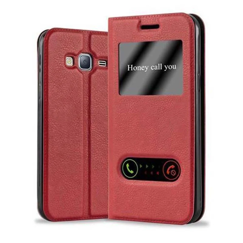 Cadorabo Hülle kompatibel mit Samsung Galaxy J3 2016 Schutzhülle mit Magnetverschluss, Standfunktion und 2 Sichtfenstern