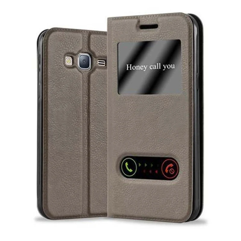 Cadorabo Hülle kompatibel mit Samsung Galaxy J3 2016 Schutzhülle mit Magnetverschluss, Standfunktion und 2 Sichtfenstern