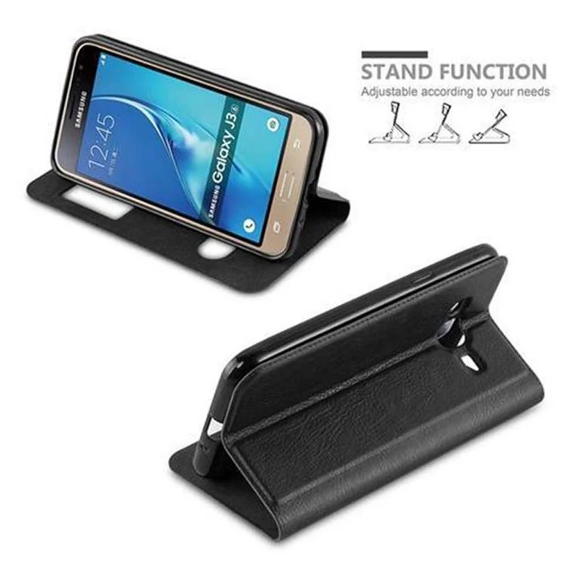 Cadorabo Hülle kompatibel mit Samsung Galaxy J3 2016 Schutzhülle mit Magnetverschluss, Standfunktion und 2 Sichtfenstern