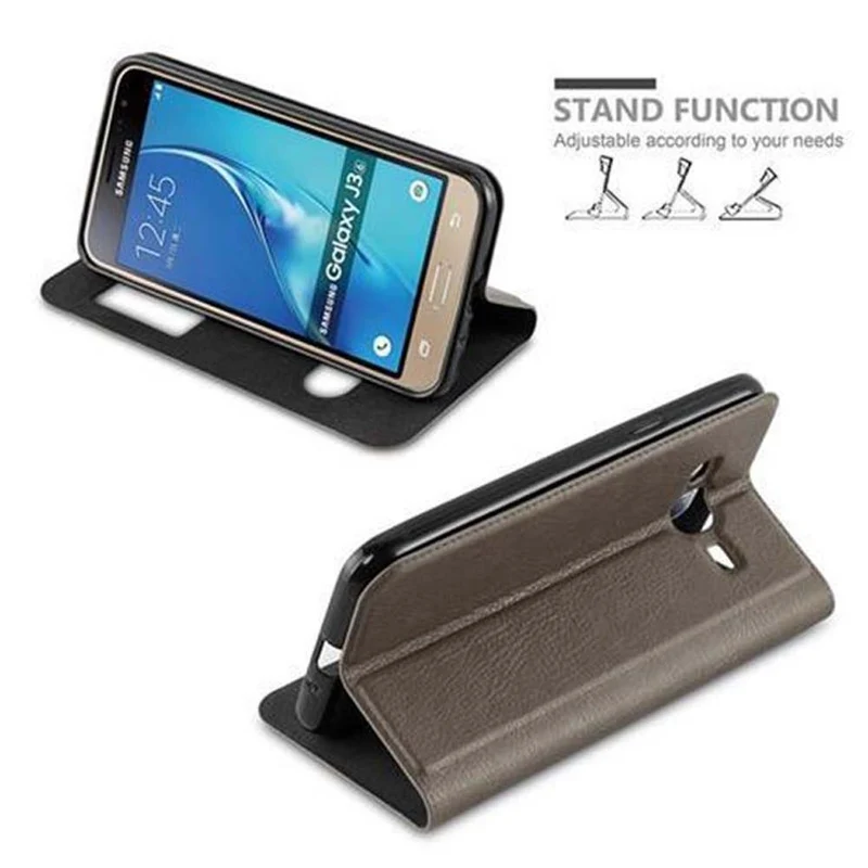 Cadorabo Hülle kompatibel mit Samsung Galaxy J3 2016 Schutzhülle mit Magnetverschluss, Standfunktion und 2 Sichtfenstern
