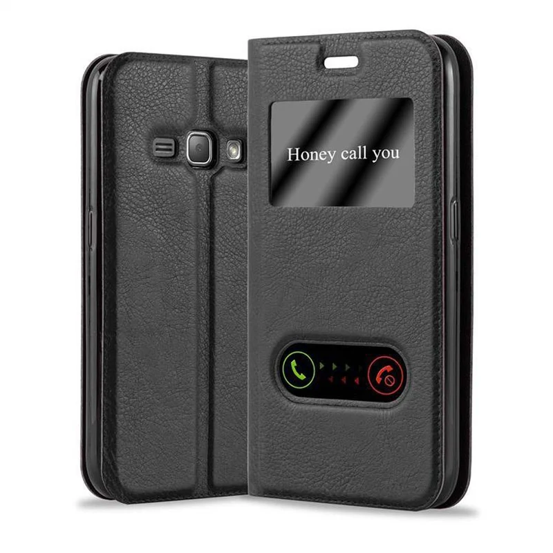 Cadorabo Hülle kompatibel mit Samsung Galaxy J1 2016 Schutzhülle mit Magnetverschluss, Standfunktion und 2 Sichtfenstern