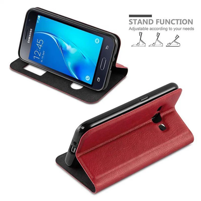 Cadorabo Hülle kompatibel mit Samsung Galaxy J1 2016 Schutzhülle mit Magnetverschluss, Standfunktion und 2 Sichtfenstern