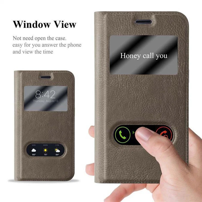 Cadorabo Hülle kompatibel mit Samsung Galaxy J1 2016 Schutzhülle mit Magnetverschluss, Standfunktion und 2 Sichtfenstern