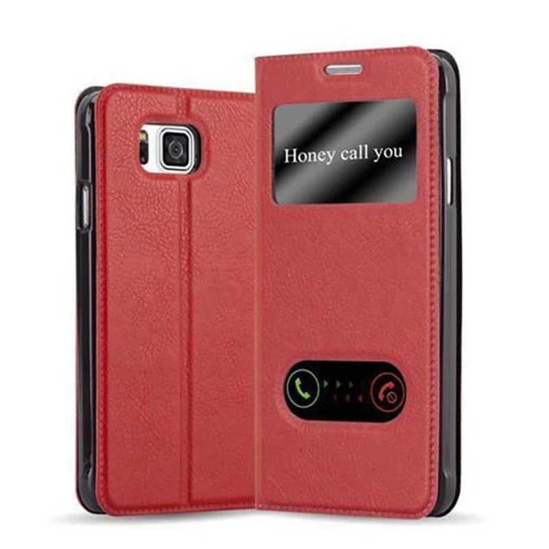 Cadorabo Hülle kompatibel mit Samsung Galaxy ALPHA Schutzhülle mit Magnetverschluss, Standfunktion und 2 Sichtfenstern