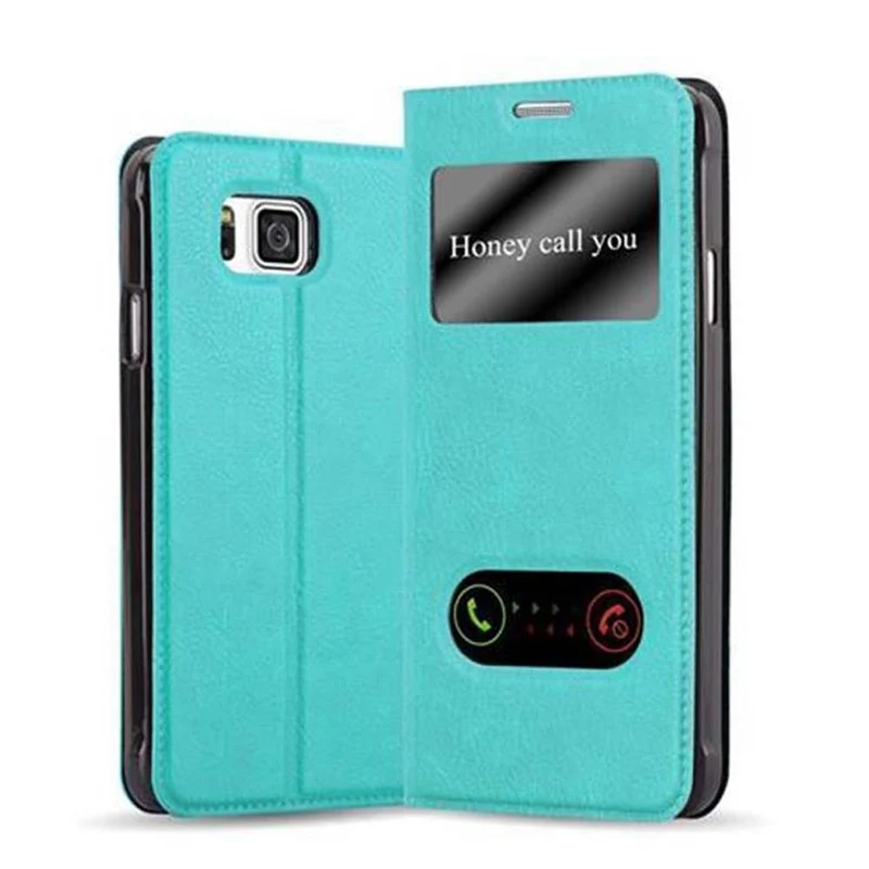 Cadorabo Hülle kompatibel mit Samsung Galaxy ALPHA Schutzhülle mit Magnetverschluss, Standfunktion und 2 Sichtfenstern