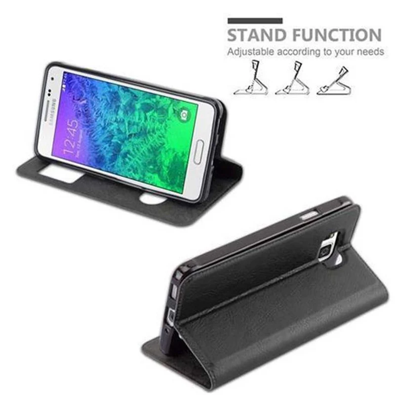 Cadorabo Hülle kompatibel mit Samsung Galaxy ALPHA Schutzhülle mit Magnetverschluss, Standfunktion und 2 Sichtfenstern
