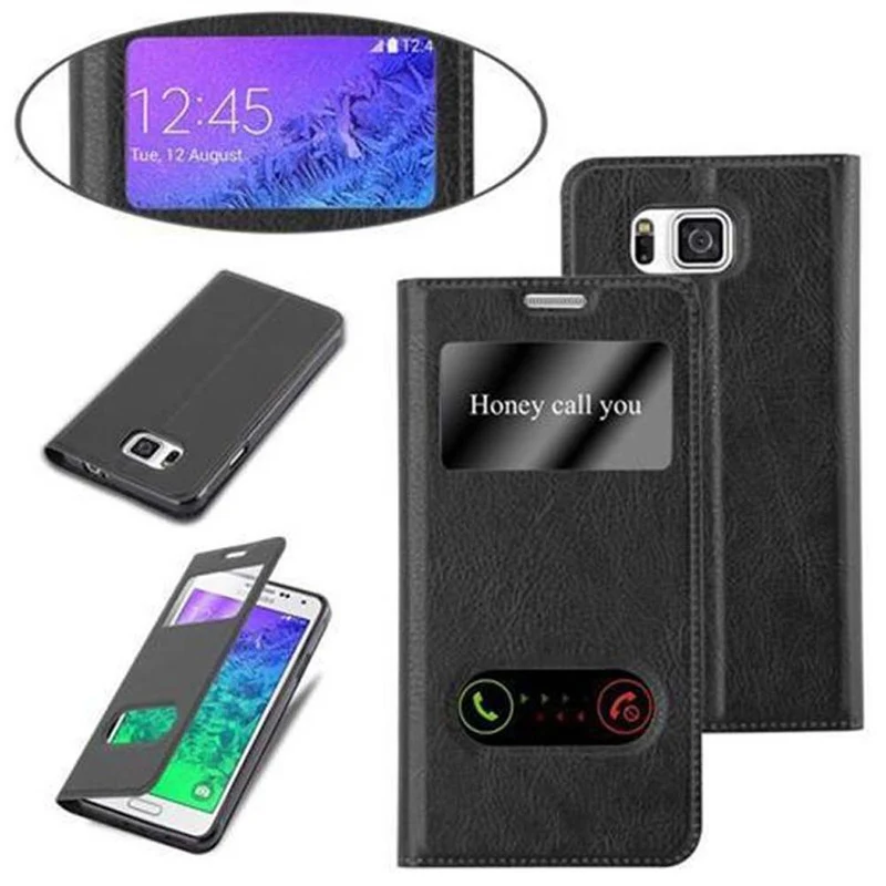 Cadorabo Hülle kompatibel mit Samsung Galaxy ALPHA Schutzhülle mit Magnetverschluss, Standfunktion und 2 Sichtfenstern