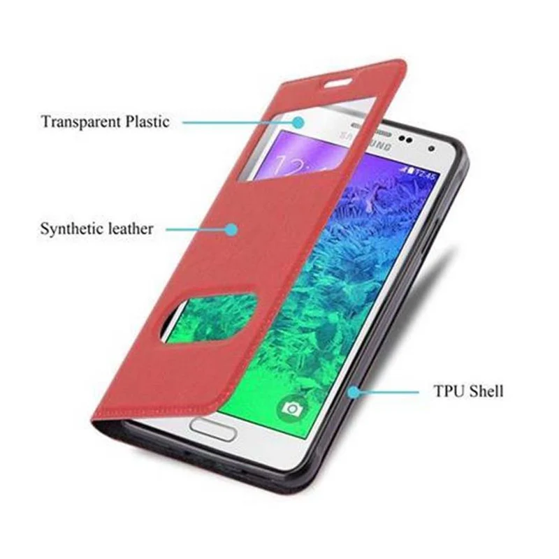 Cadorabo Hülle kompatibel mit Samsung Galaxy ALPHA Schutzhülle mit Magnetverschluss, Standfunktion und 2 Sichtfenstern