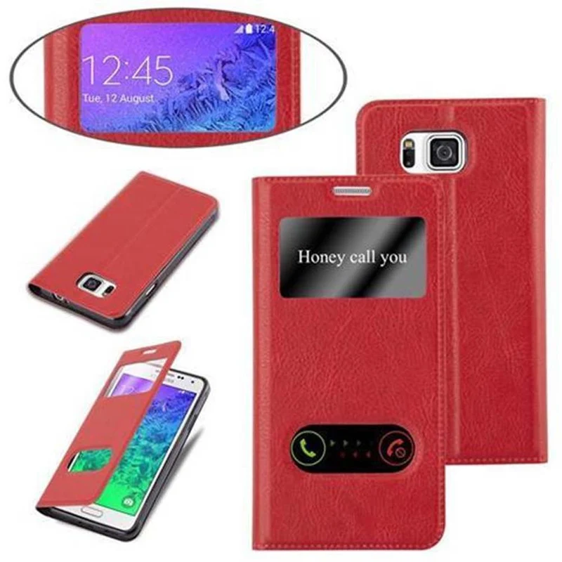 Cadorabo Hülle kompatibel mit Samsung Galaxy ALPHA Schutzhülle mit Magnetverschluss, Standfunktion und 2 Sichtfenstern
