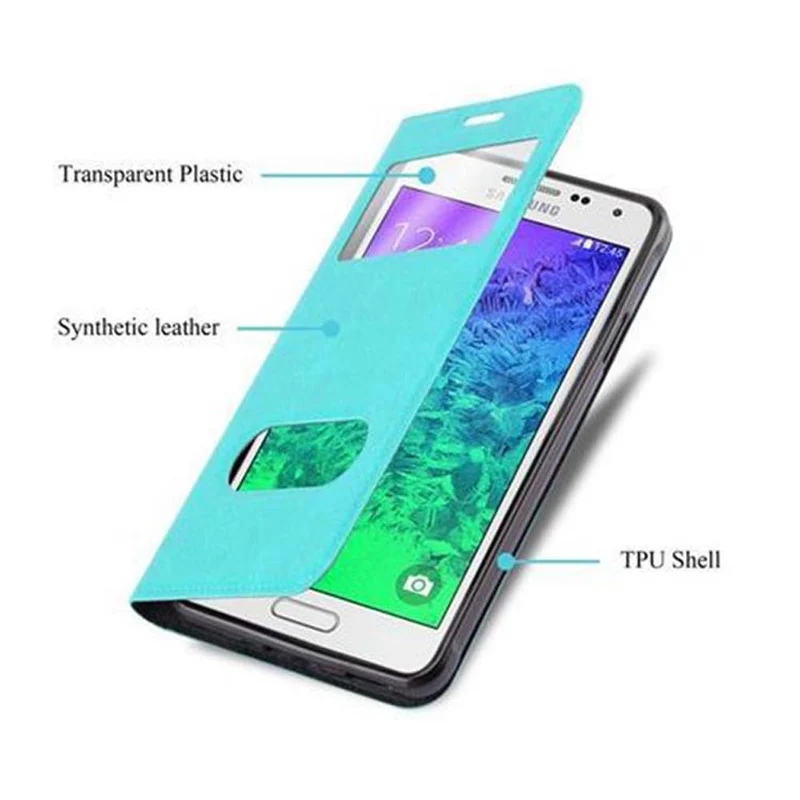 Cadorabo Hülle kompatibel mit Samsung Galaxy ALPHA Schutzhülle mit Magnetverschluss, Standfunktion und 2 Sichtfenstern