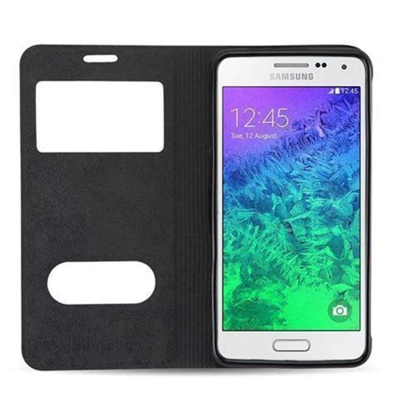 Cadorabo Hülle kompatibel mit Samsung Galaxy ALPHA Schutzhülle mit Magnetverschluss, Standfunktion und 2 Sichtfenstern