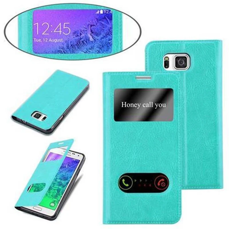 Cadorabo Hülle kompatibel mit Samsung Galaxy ALPHA Schutzhülle mit Magnetverschluss, Standfunktion und 2 Sichtfenstern