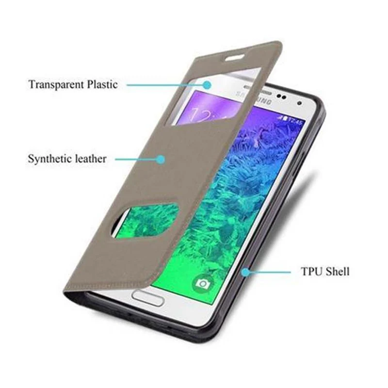 Cadorabo Hülle kompatibel mit Samsung Galaxy ALPHA Schutzhülle mit Magnetverschluss, Standfunktion und 2 Sichtfenstern