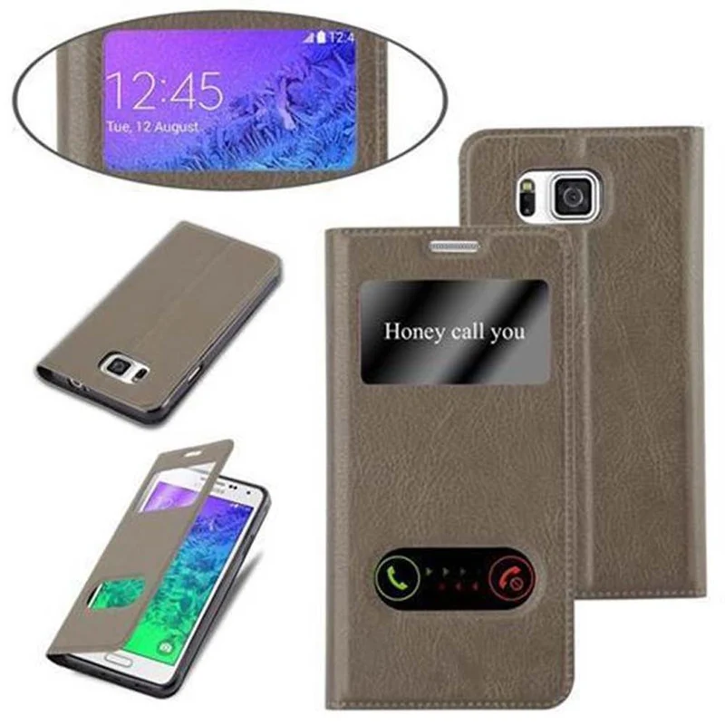 Cadorabo Hülle kompatibel mit Samsung Galaxy ALPHA Schutzhülle mit Magnetverschluss, Standfunktion und 2 Sichtfenstern