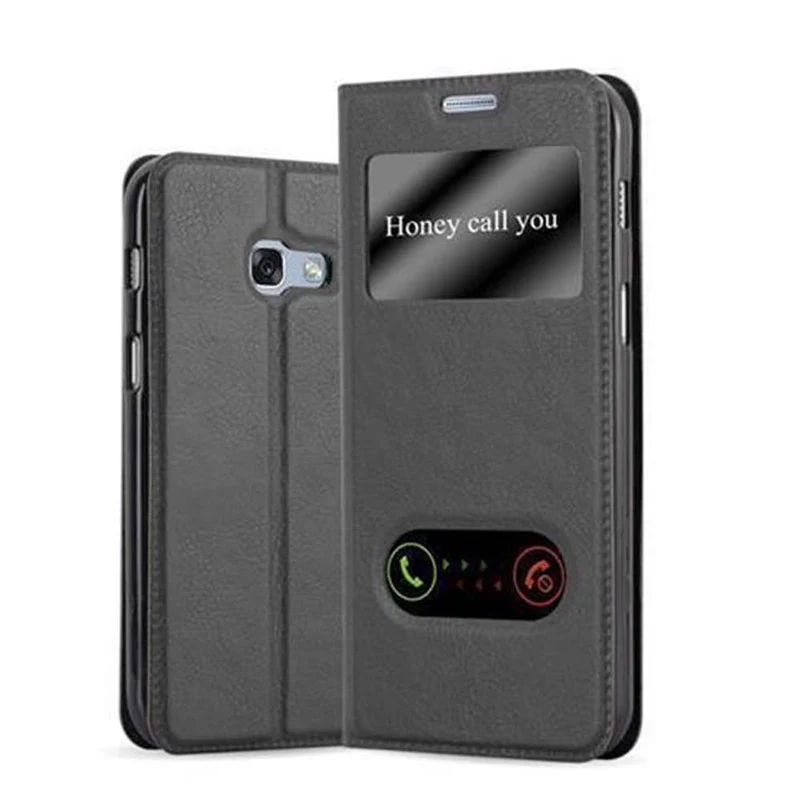 Cadorabo Hülle kompatibel mit Samsung Galaxy A3 2017 Schutzhülle mit Magnetverschluss, Standfunktion und 2 Sichtfenstern
