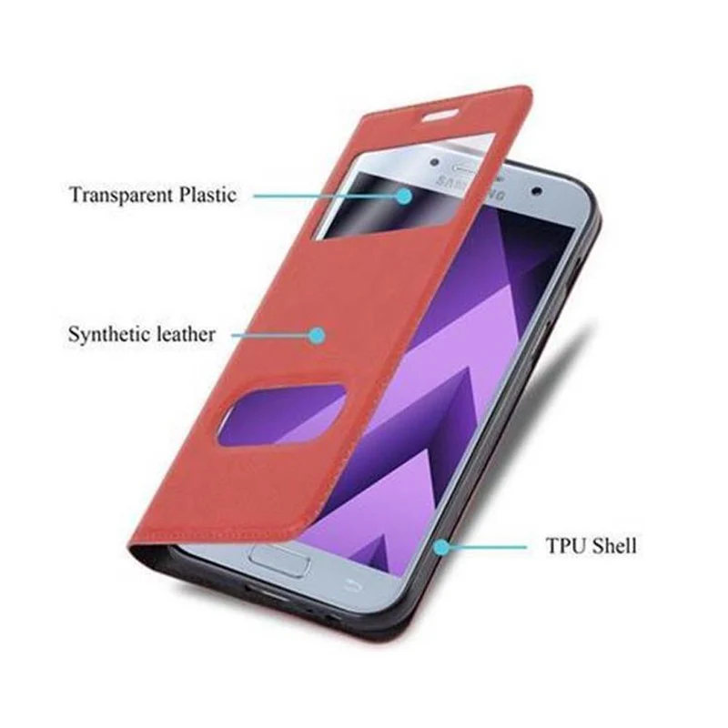 Cadorabo Hülle kompatibel mit Samsung Galaxy A3 2017 Schutzhülle mit Magnetverschluss, Standfunktion und 2 Sichtfenstern