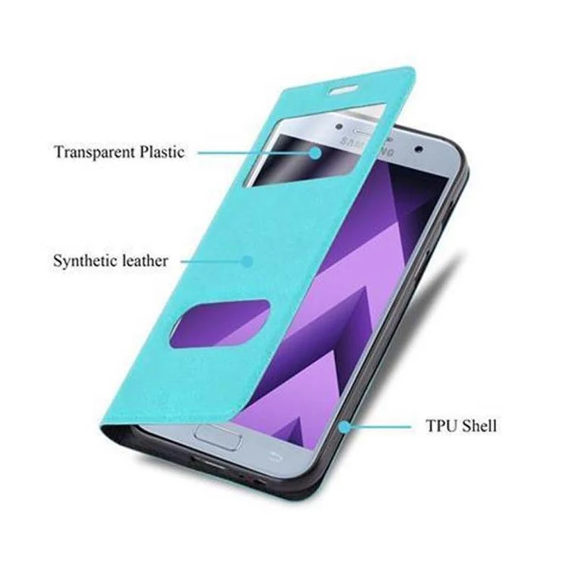 Cadorabo Hülle kompatibel mit Samsung Galaxy A3 2017 Schutzhülle mit Magnetverschluss, Standfunktion und 2 Sichtfenstern
