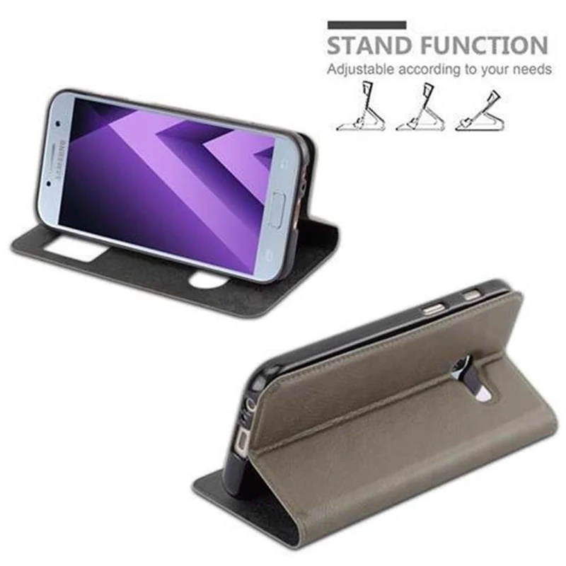 Cadorabo Hülle kompatibel mit Samsung Galaxy A3 2017 Schutzhülle mit Magnetverschluss, Standfunktion und 2 Sichtfenstern
