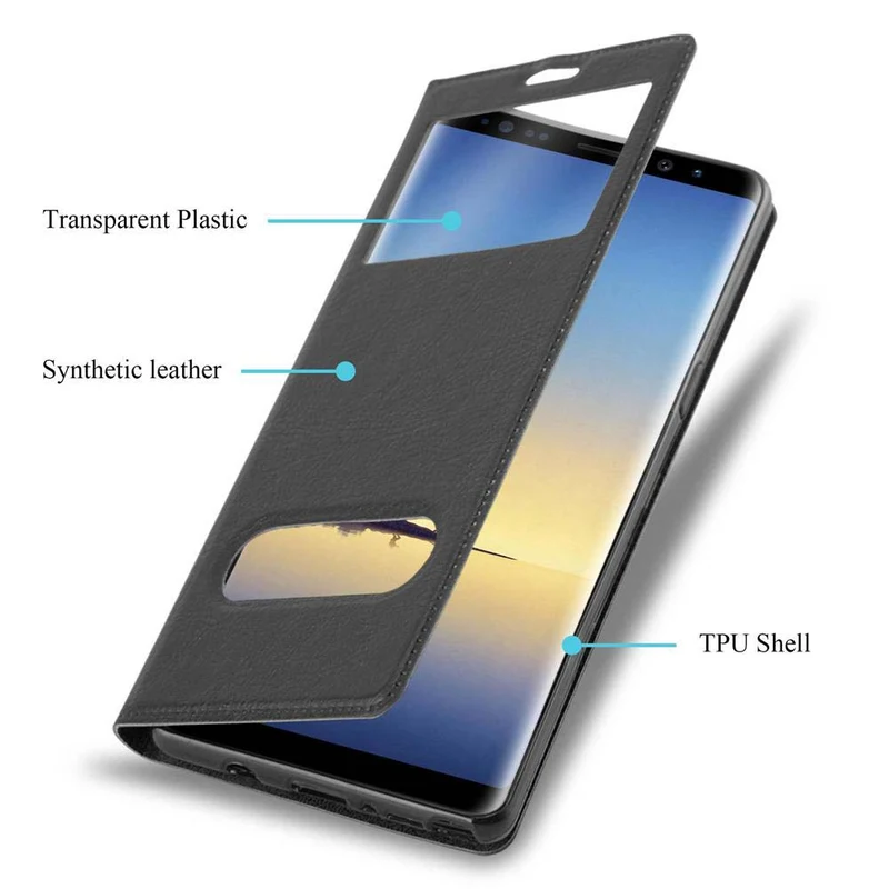 Cadorabo Hülle kompatibel mit Samsung Galaxy NOTE 8 Schutzhülle mit Magnetverschluss, Standfunktion und 2 Sichtfenstern