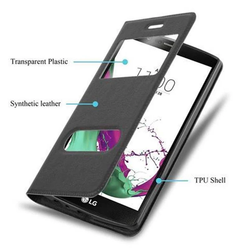 Cadorabo Hülle kompatibel mit LG G4 / G4 PLUS Schutzhülle mit Magnetverschluss, Standfunktion und 2 Sichtfenstern
