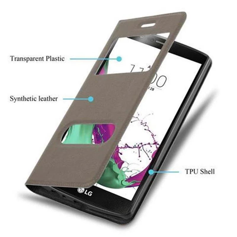 Cadorabo Hülle kompatibel mit LG G4 / G4 PLUS Schutzhülle mit Magnetverschluss, Standfunktion und 2 Sichtfenstern