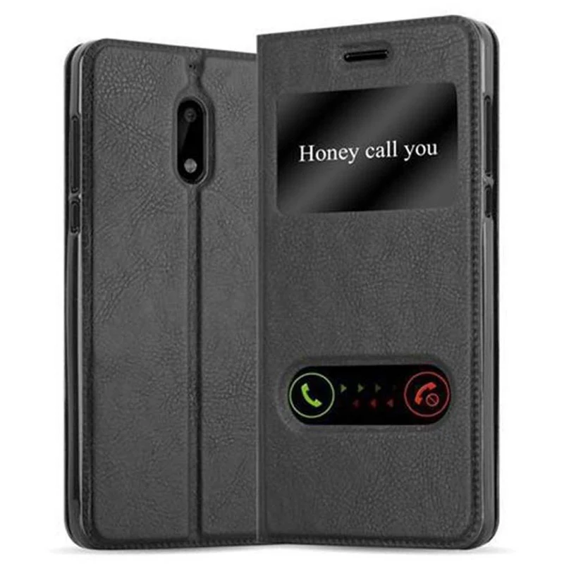 Cadorabo Hülle kompatibel mit Nokia 6 2017 Schutzhülle mit Magnetverschluss, Standfunktion und 2 Sichtfenstern