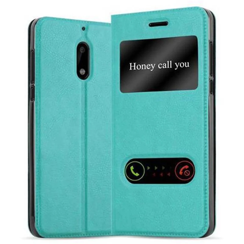 Cadorabo Hülle kompatibel mit Nokia 6 2017 Schutzhülle mit Magnetverschluss, Standfunktion und 2 Sichtfenstern