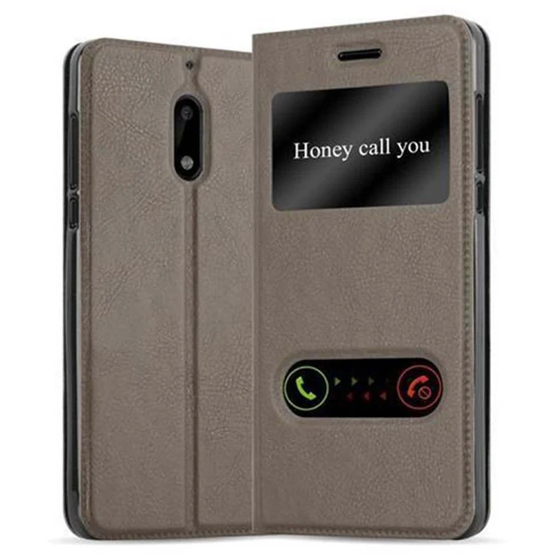 Cadorabo Hülle kompatibel mit Nokia 6 2017 Schutzhülle mit Magnetverschluss, Standfunktion und 2 Sichtfenstern