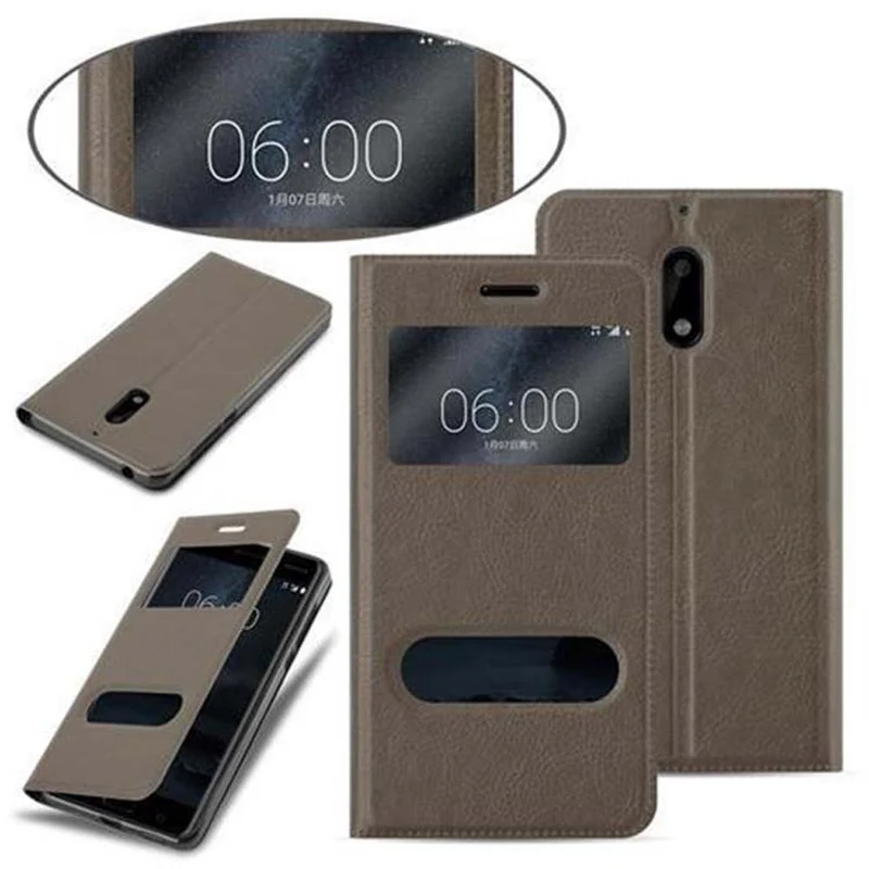 Cadorabo Hülle kompatibel mit Nokia 6 2017 Schutzhülle mit Magnetverschluss, Standfunktion und 2 Sichtfenstern