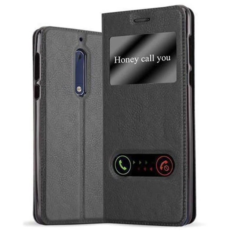 Cadorabo Hülle kompatibel mit Nokia 5 2017 Schutzhülle mit Magnetverschluss, Standfunktion und 2 Sichtfenstern
