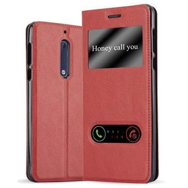 Cadorabo Hülle kompatibel mit Nokia 5 2017 Schutzhülle mit Magnetverschluss, Standfunktion und 2 Sichtfenstern