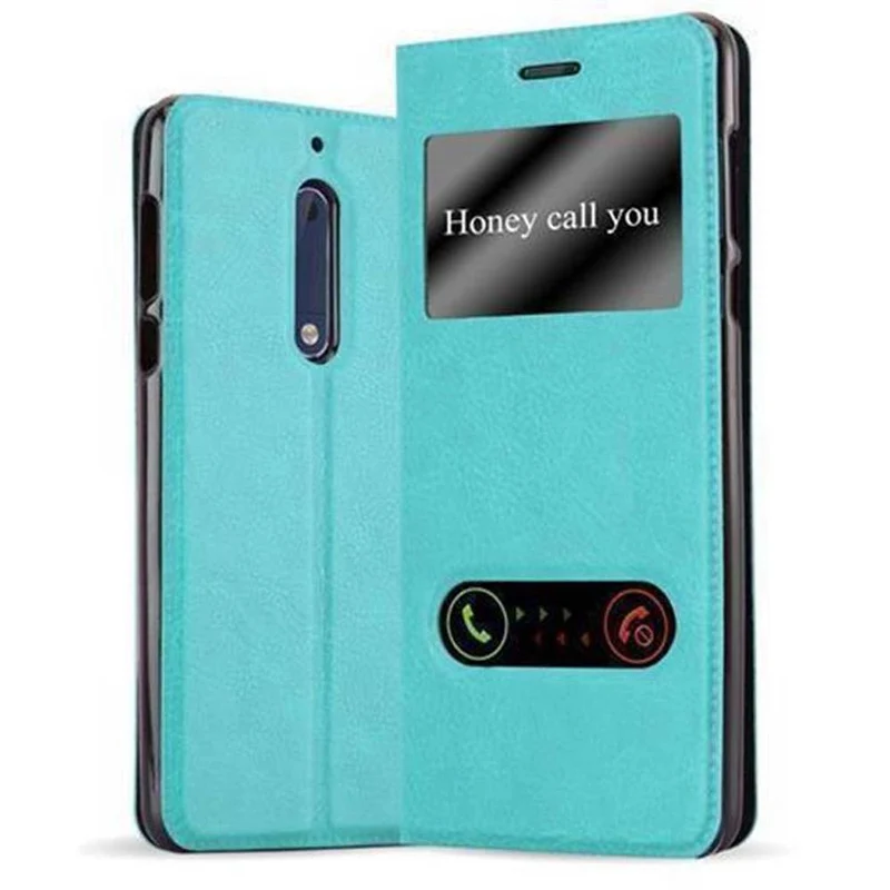 Cadorabo Hülle kompatibel mit Nokia 5 2017 Schutzhülle mit Magnetverschluss, Standfunktion und 2 Sichtfenstern