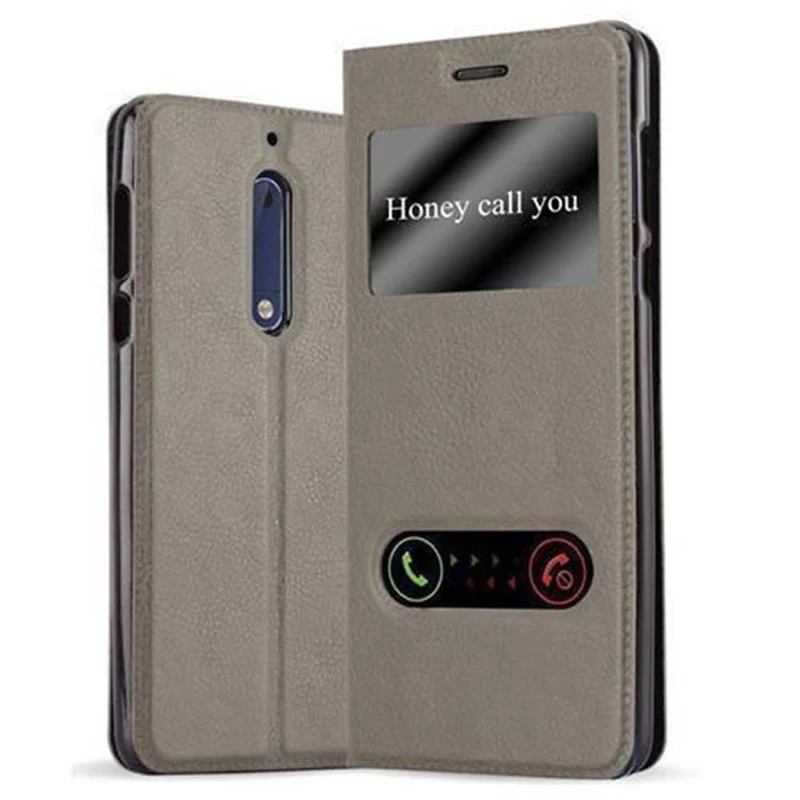 Cadorabo Hülle kompatibel mit Nokia 5 2017 Schutzhülle mit Magnetverschluss, Standfunktion und 2 Sichtfenstern
