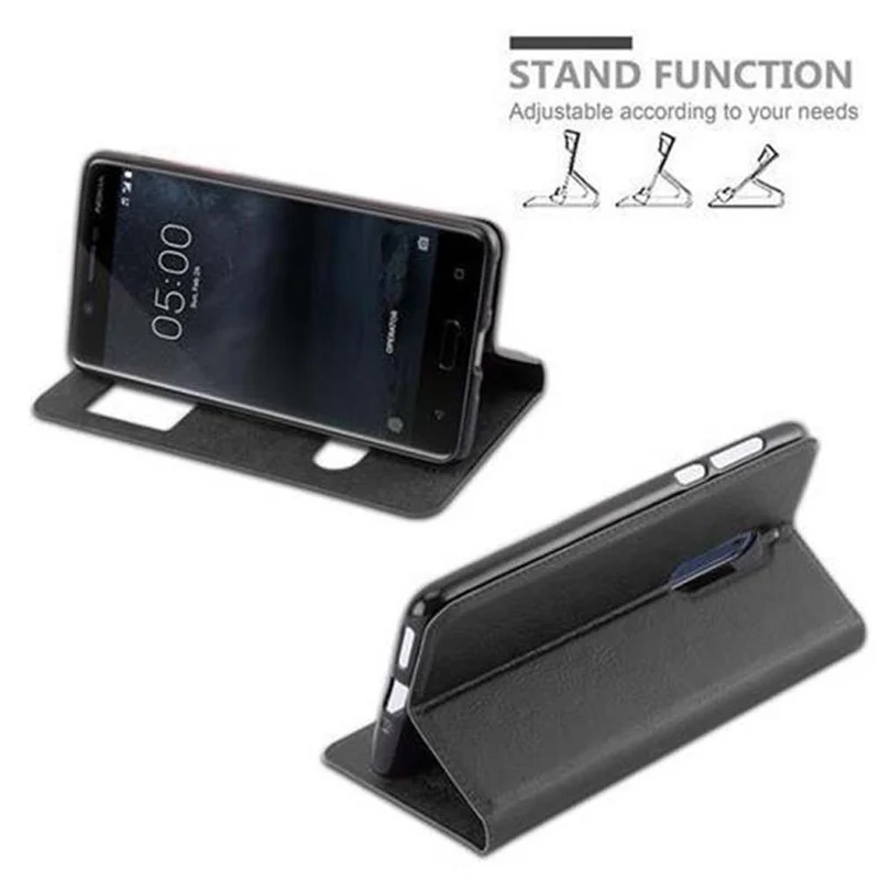 Cadorabo Hülle kompatibel mit Nokia 5 2017 Schutzhülle mit Magnetverschluss, Standfunktion und 2 Sichtfenstern