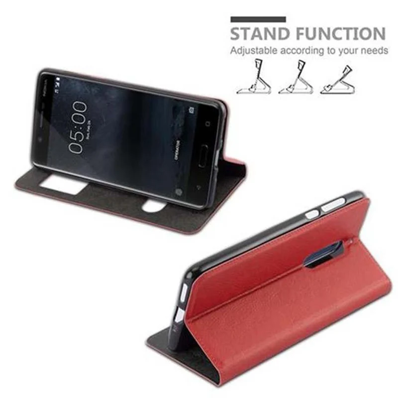 Cadorabo Hülle kompatibel mit Nokia 5 2017 Schutzhülle mit Magnetverschluss, Standfunktion und 2 Sichtfenstern