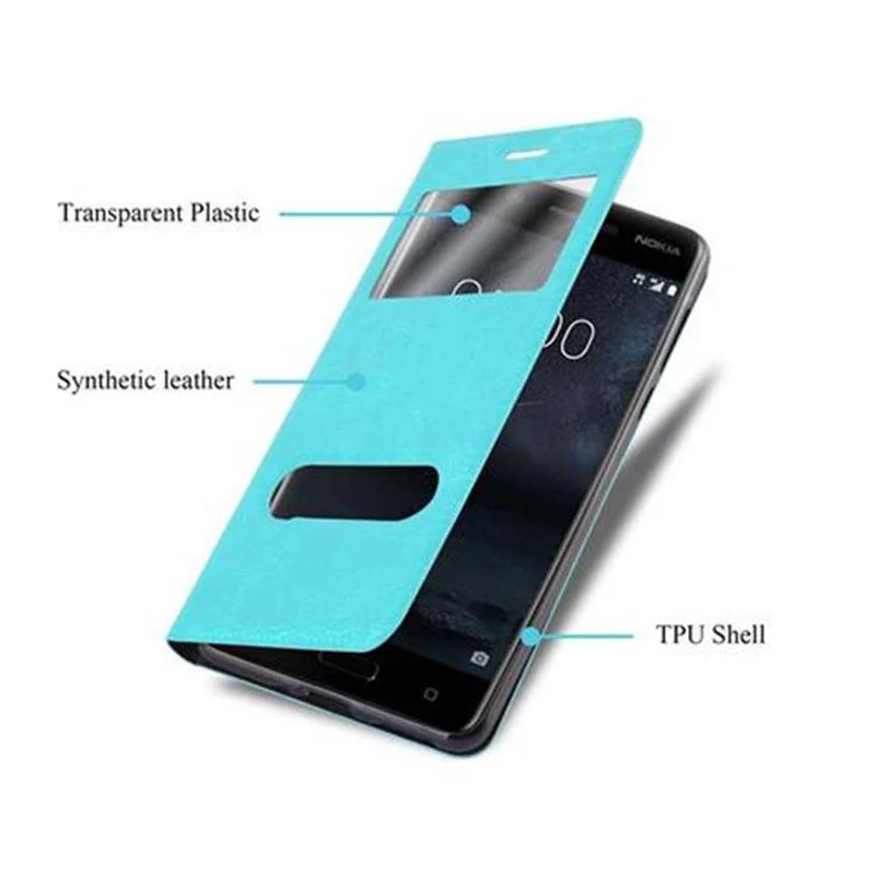 Cadorabo Hülle kompatibel mit Nokia 5 2017 Schutzhülle mit Magnetverschluss, Standfunktion und 2 Sichtfenstern