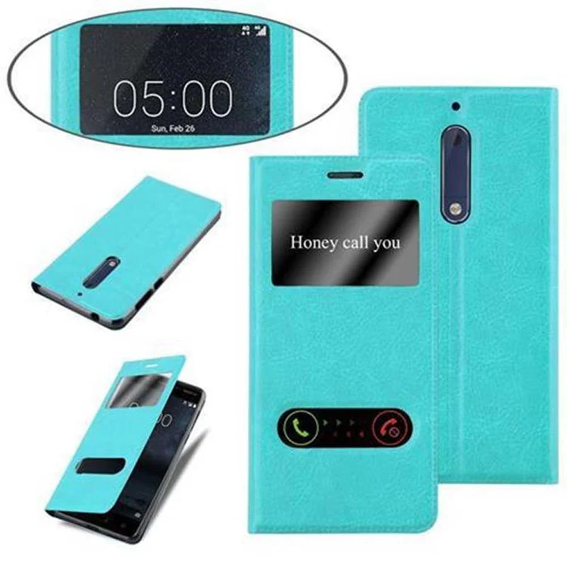 Cadorabo Hülle kompatibel mit Nokia 5 2017 Schutzhülle mit Magnetverschluss, Standfunktion und 2 Sichtfenstern