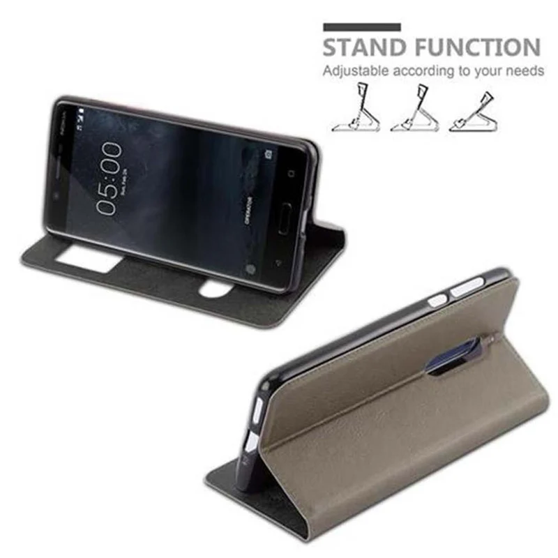 Cadorabo Hülle kompatibel mit Nokia 5 2017 Schutzhülle mit Magnetverschluss, Standfunktion und 2 Sichtfenstern