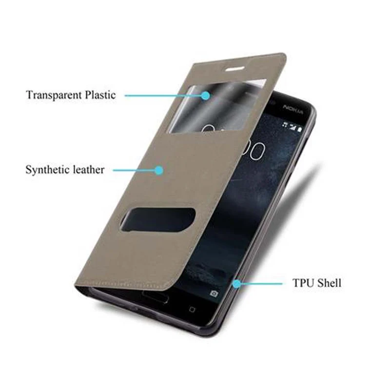 Cadorabo Hülle kompatibel mit Nokia 5 2017 Schutzhülle mit Magnetverschluss, Standfunktion und 2 Sichtfenstern