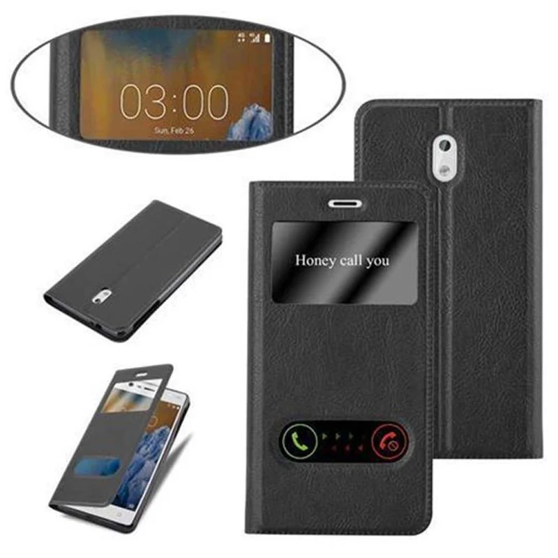 Cadorabo Hülle kompatibel mit Nokia 3 2017 Schutzhülle mit Magnetverschluss, Standfunktion und 2 Sichtfenstern