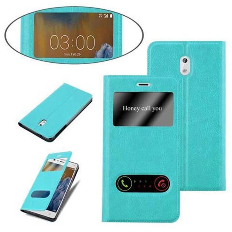 Cadorabo Hülle kompatibel mit Nokia 3 2017 Schutzhülle mit Magnetverschluss, Standfunktion und 2 Sichtfenstern